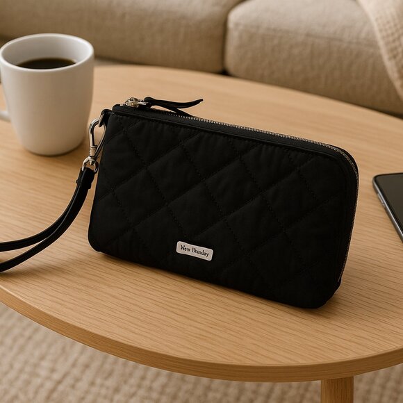 Vera Bradley RFID 3/4 Zip Wristlet – Black Performance Twill – Gunmetal Hardware - Picture 1 of 5